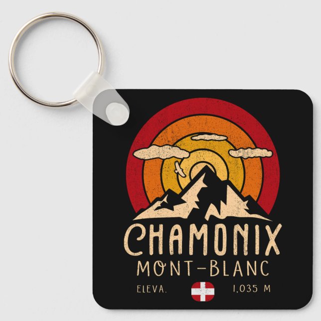 Chaveiro Chamonix França Retro Sunset Skiing Souvenirs 80s (Frente)