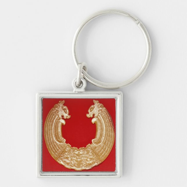 Chaveiro Chapa com dois dragões e uma máscara do TAO-laço (Frente)