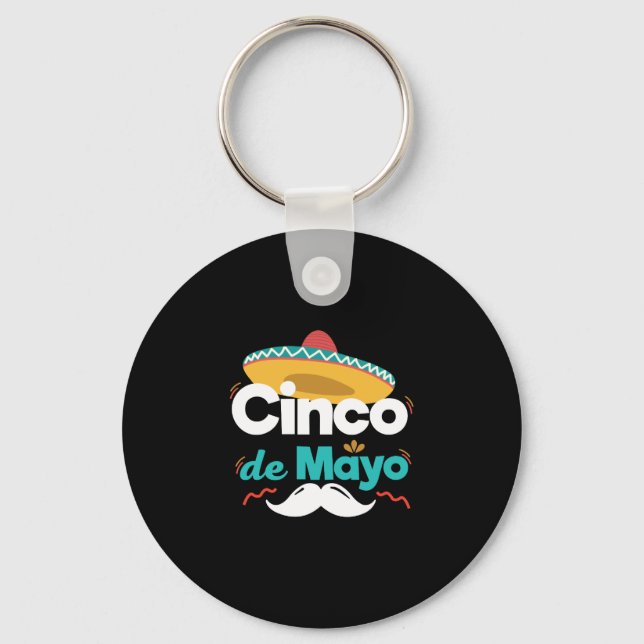 Chaveiro Chapéu mexicano e Cinco de Mayo Celebração do bigo (Frente)