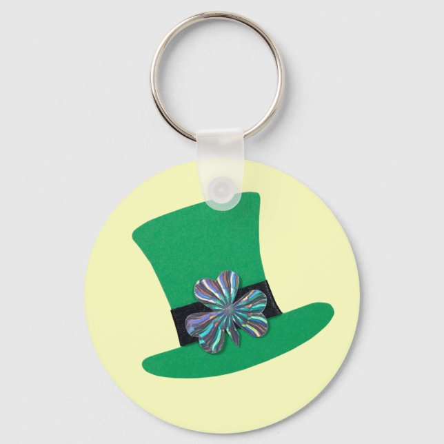 Chaveiro Chapéu verde e trevo prateado para Rua. (Frente)