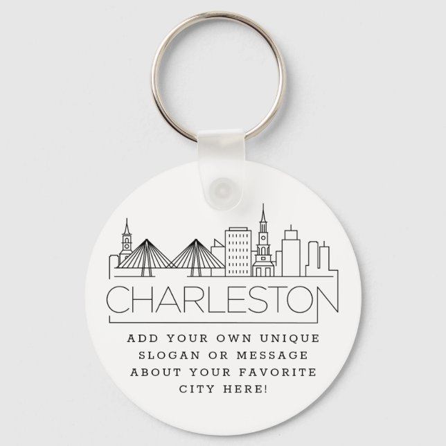 Chaveiro Charleston, SC Estilizado Skyline | Slogan Persona (Frente)
