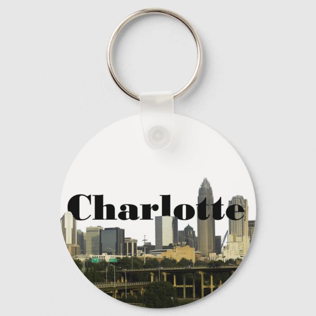 Chaveiro Charlotte NC Skyline com Charlotte no céu (Frente)