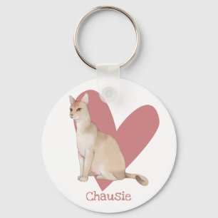 Chaveiro Chausie Cat Watercolor Gatinho Coração Rosa