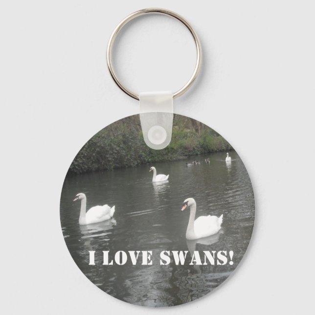 Chaveiro Chave Chain Swans Nadando, Eu Adoro Swans (Frente)