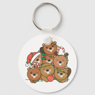 Chaveiro Chave de Natal de Beaver Árvore Engraçada de Anima
