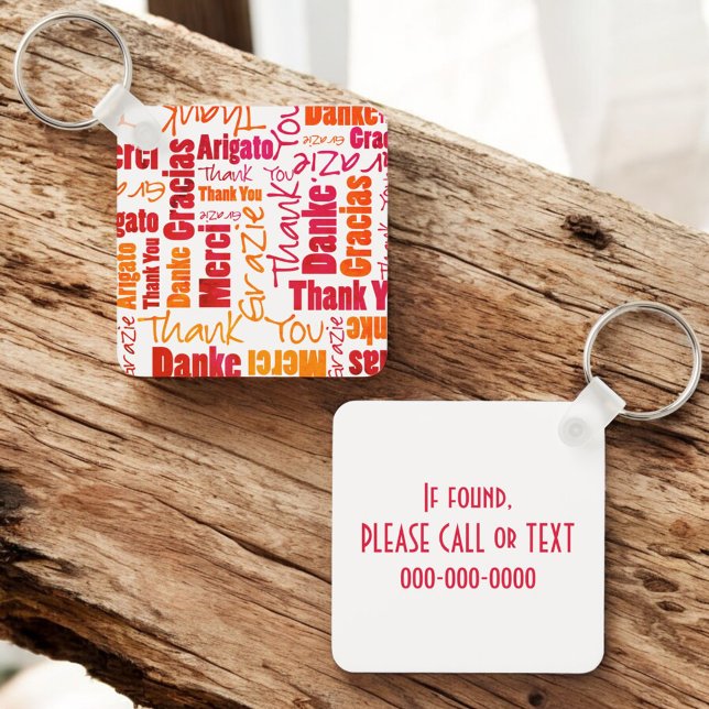 Chaveiro Chave de Tipografia do Orange Red Multilingual "Ob (front and back key ring with back template text)