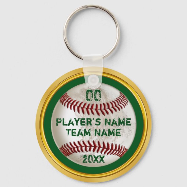 Chaveiro Chaves de basebol personalizadas, verdes e Dourada (Frente)