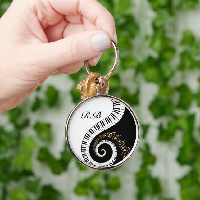 Chaveiro Chaves do piano do monograma e notas musicais (Mão)
