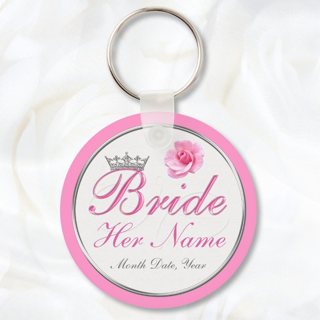 Chaveiro Cheap PERSONALIZED Gift Ideas for Bride to Be (Bridal Shower Party Favors. Personalized Wedding Shower Favors. Pink, White, Silver Tiara Favors.)