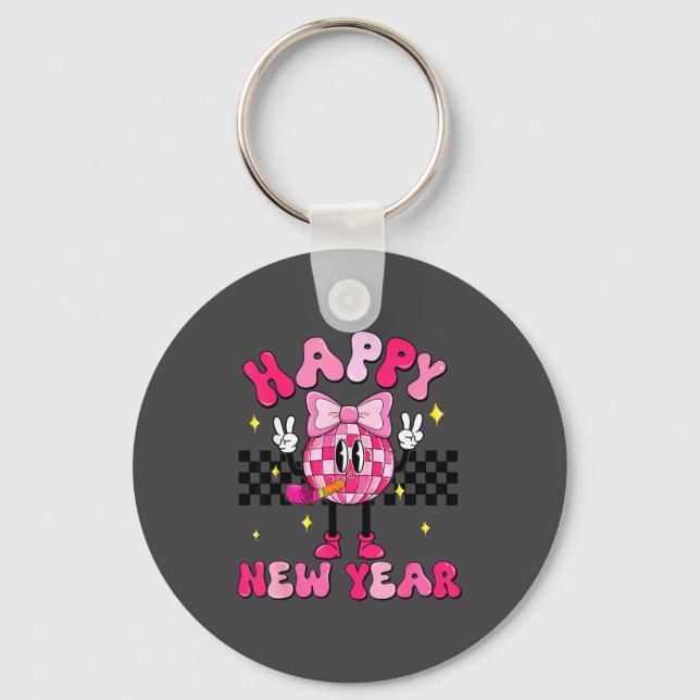 Chaveiro Checkered Happy New Year 2026 Disco Ball New Year  (Frente)