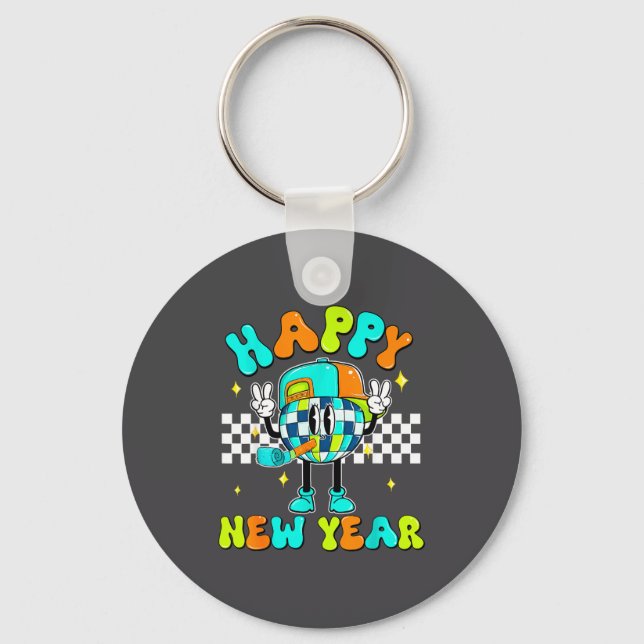 Chaveiro Checkered Happy New Year 2026 Disco Ball New Year  (Frente)