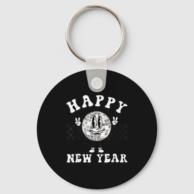 Chaveiro Checkered Happy New Year 2026 Disco Ball New Year  (Frente)