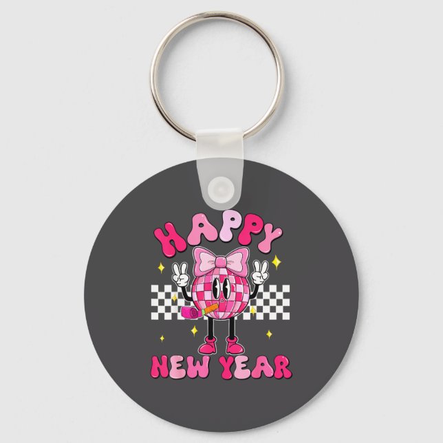 Chaveiro Checkered Happy New Year 2026 Disco Ball New Year  (Frente)