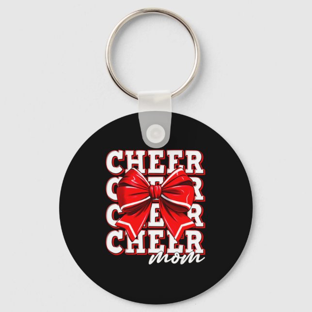 Chaveiro Cheer Mom Cheerleader Bow Biggest Fan Red Team  (Frente)