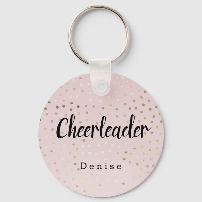 Chaveiro Cheerleader rosa personalizado e pontos Dourados (Frente)