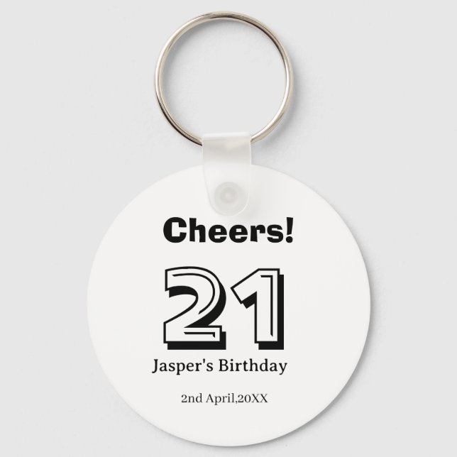 Chaveiro Cheers 21 birthday bold letter name boy man gifts  (Frente)