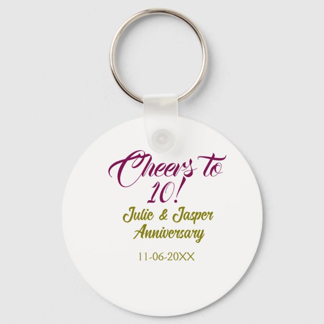 Chaveiro Cheers to 10th wedding anniversary mauve golden na (Frente)