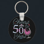 Chaveiro Cheers To 50 Years 50th Birthday Party Button Keyc<br><div class="desc">Cheers To 50 Years 50th Birthday Party Team Dinking Family design Gift Basic Button Keychain Classic Collection.</div>