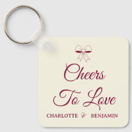Chaveiro Cheers To Love Burgundy Script Ivory Bow Wedding