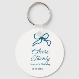 Chaveiro Cheers twenty blue birthday bow name date boho ret