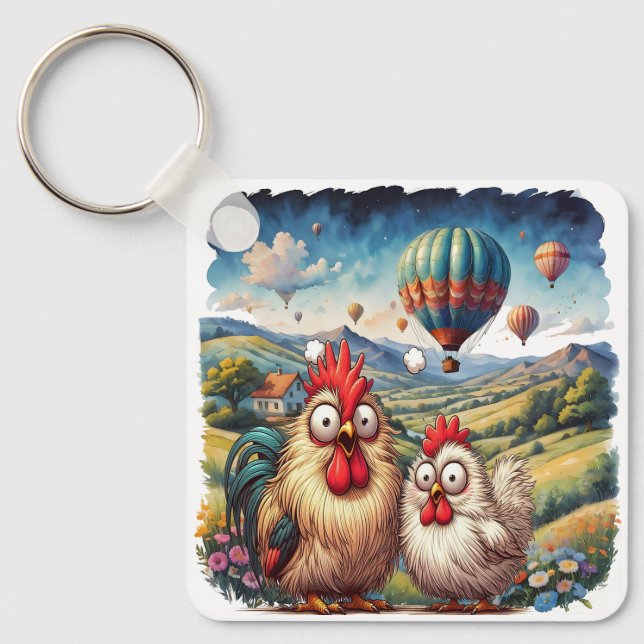 Chaveiro "Cheesy Chicken Balloon Adventure" (Frente)