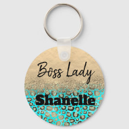 Chaveiro Chefe Lady Glittery Turquoise Leopard Personalizad