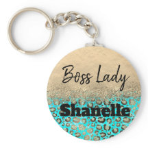 Chefe Lady Glittery Turquoise Leopard Personalizad
