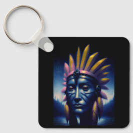 Chaveiro Chefe Mayan Com Colinas Em Segundo Plano