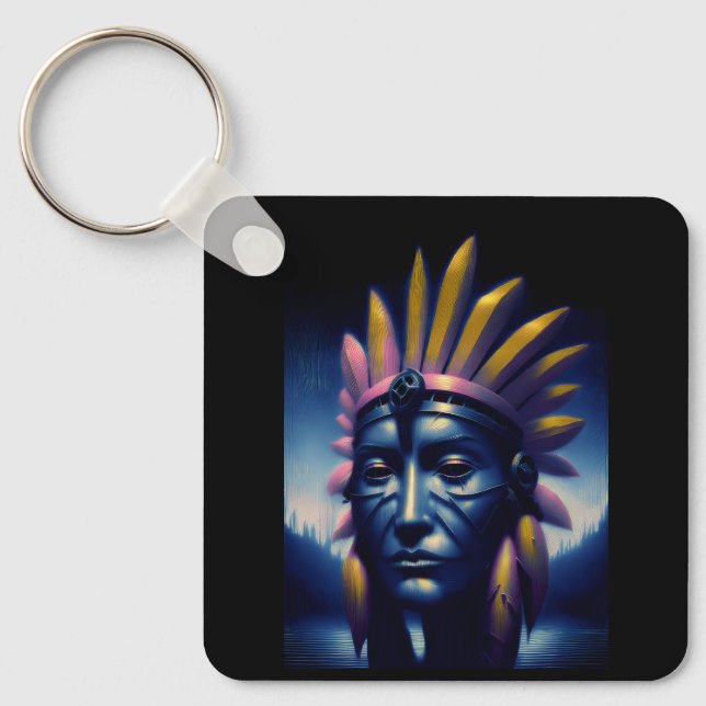 Chaveiro Chefe Mayan Com Colinas Em Segundo Plano (Frente)