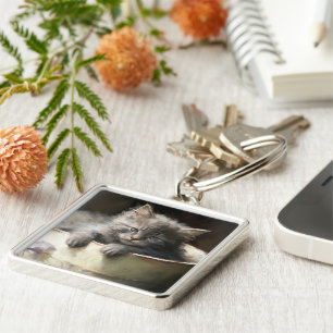 Chaveiro Cheio balde De Joy Doce Cinza Kitten