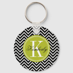 Chaveiro Chevron preto e branco com monograma do verde