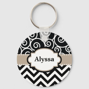 Chaveiro Chevron Preto Tan Swirls Personalizado