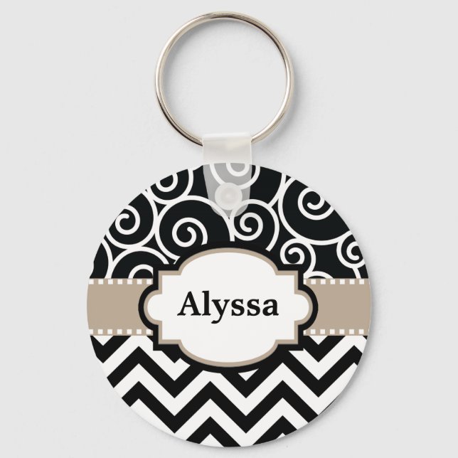 Chaveiro Chevron Preto Tan Swirls Personalizado (Frente)
