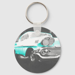 Chaveiro Chevy impala, carro clássico azul brilhante 1958