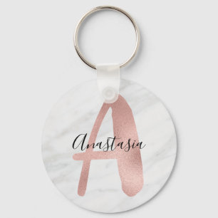 Chaveiro Chic Branco & Mármore Cinza Rosa Dourado Monograma