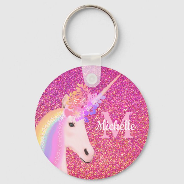 Chaveiro Chic Chic Rainbow Unicorn Pink Nome da Largura (Frente)
