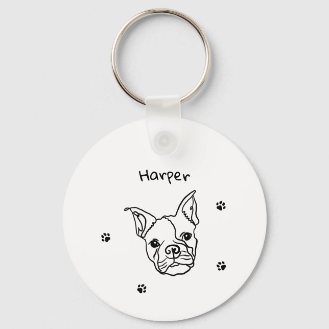 Chaveiro Chic French Bulldog Line Art: Edite seu texto (Frente)