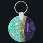 Chaveiro Chic iridescent purple blue faux glitter monogram<br><div class="desc">A cool girly silver and iridescent faux glitter in unicorn, rainbow, teal, aqua, purple blue colors. Elegant Glitter Monogram keychain. Personalize it with your name, monogram or other desired text. This makes the perfect sweet 16 birthday, wedding, bridal shower, anniversary, baby shower or bachelorette party gift for someone that loves...</div>