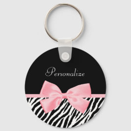 Chaveiro Chic Name Zebra Print Soft Girly Rosa claro Ribbon
