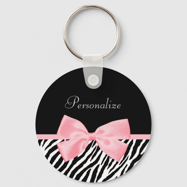 Chaveiro Chic Name Zebra Print Soft Girly Rosa claro Ribbon (Frente)