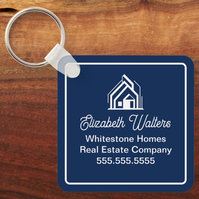 Chaveiro Chic Navy Blue Real Estate Company Custom Realtor (Frente)