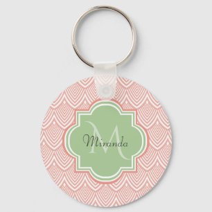 Chaveiro Chic Pink Arched Scallops Nome do Monograma Verde 