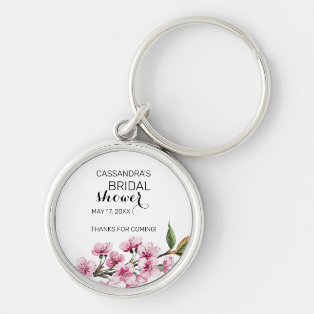 Chaveiro Chic Rosa Sakura Floral Bridal Shower Agradeciment (Frente)