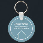 Chaveiro Chic Simple Real Estate Company Stone Blue Custom<br><div class="desc">This modern,  minimalist realtor keychain is custom made with your realty company name under the the agent name in chic typography. This simple stone blue and white key chain features a simple line drawing of a house. Contemporary gift for an agent working to help you buy a home.</div>