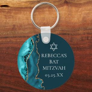 Chaveiro Chic Teal Dourado Agate Bat Mitzvah