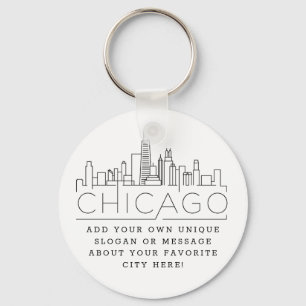 Chaveiro Chicago Estilizada Skyline   Slogan Personalizado