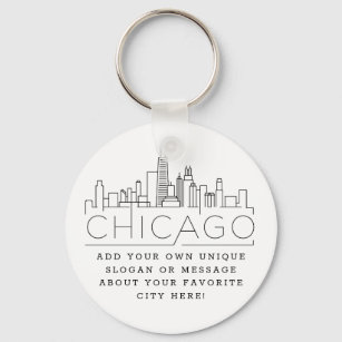Chaveiro Chicago Estilizada Skyline   Slogan Personalizado