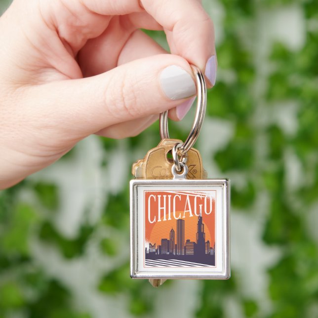Chaveiro Chicago Illinois Vintage Skyline (Mão)