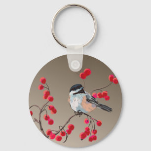 Chaveiro CHICKADEE & BAGAS VERMELHAS por SHARON SHARPE