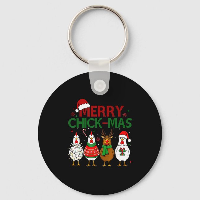 Chaveiro Chicken Christmas Santa Hat Merry Chickmas Xmas Fa (Frente)